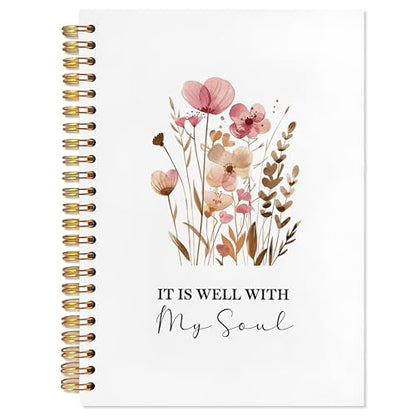 It Is Well with My Soul Bible Notebook Journal, Boho Floral Christian Notebooks for Note Taking, Prayer Journal for Women, Religious Spiral Notebook 5.5x8.3 Inch - color: pink
