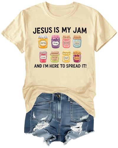 Jesus is My Jam and Im Here to Spread It Shirt Christian Faith T-Shirt Jam Graphic Tee - color: Creamy Yellow, size: Large