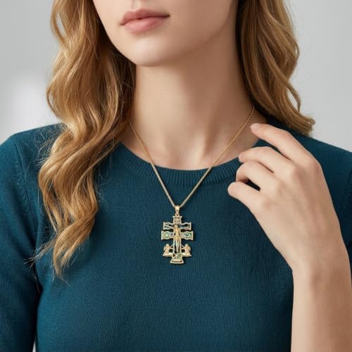 Cross Necklace Origami/Wooden/Caravaca/Faith Pendant Necklace Christian Religious Catholic Cross Jewelry Gift for Women Men - color: Caravaca Cross gold