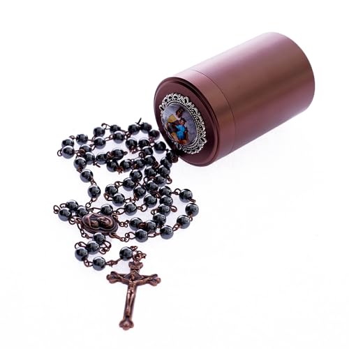6mm Rosary Beads with Rosary Box, Black Glass Saint Benedict Necklace, Anglican Prayer Beads Catholic Gifts - color: Rosary-6-9