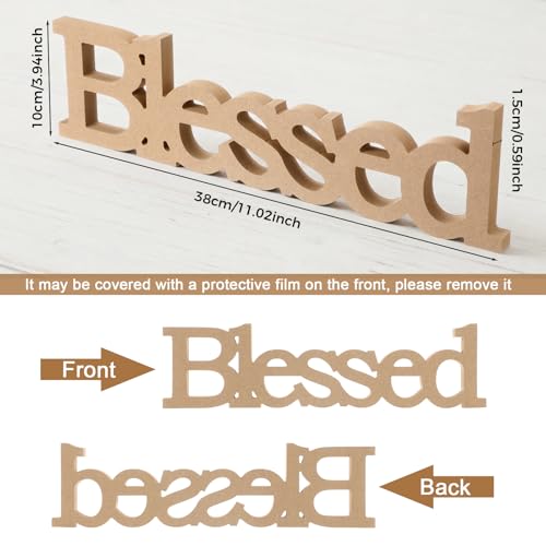 Blulu Blessed Letter Table Sign Wooden Blessed Standing Sign,Wood Color - color: Wood Color