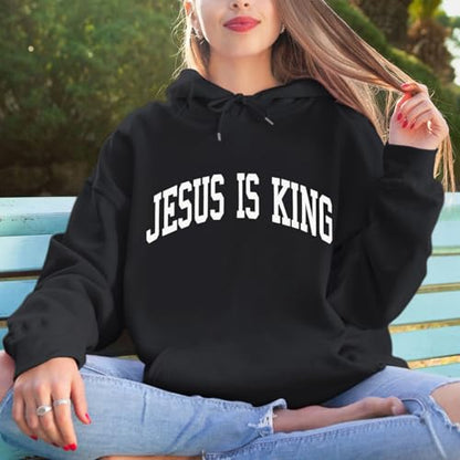 Sulayesh Christian Jesus Loves You Hoodies Women Religious Faith God Jesus Is King Sweatshirts Bible Verse Inspirational Tops - color: Black, size: X-Large