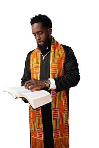 Dupsie's Kente African Print Church Clergy Pastor Choir Stole/Sash with Fringes - color: Orange