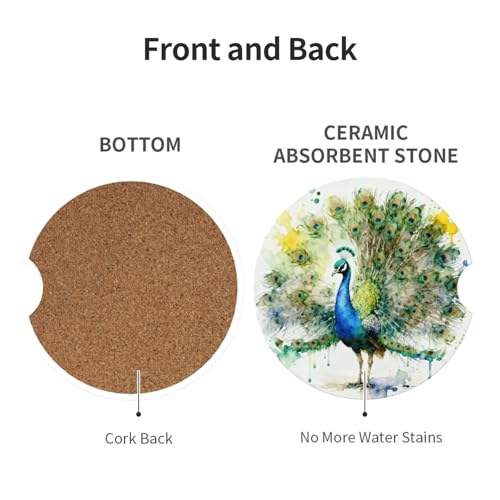 Peacock 2 Pack Car Cup Holder Coasters Ceramic Drink Coasters - color: Pink