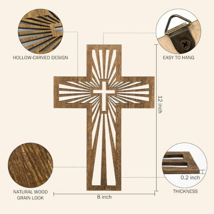 3 Pcs Wooden Cross Wall Decor, 12 Inch Wall Crosses for Christian Home