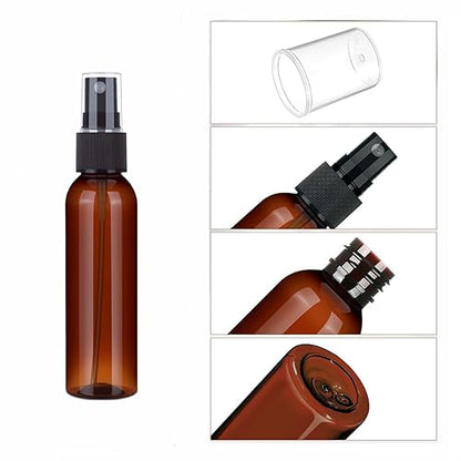 SINIDE Plastic Spray Bottles 100 ml/3.4 oz, Amber Fine Mist Mini Travel Bottle Set, Portable Refillable Makeup Sprayer Containers for Perfume, Liquids, Aromatherapy, Cleaning Solution (4 Pack) - color: 100ML 4 Pack (Amber)