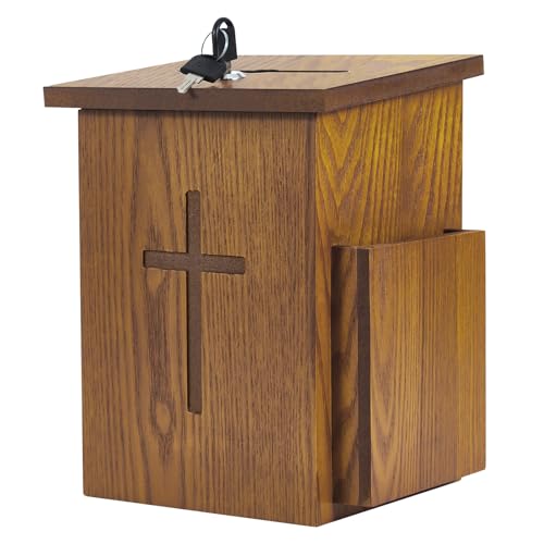 Prayer Request Box - Offering Boxes for Church, Cross Offering Box Collection Donation Charity Fundraising Box - color: Yellowish Brown