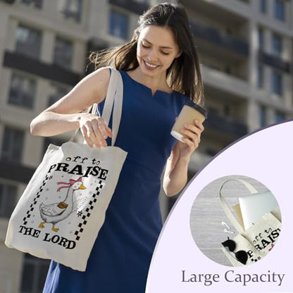 Chicimln Christian Goose Tote Bag, off to Praise the Lord Bible Verse Canvas Tote Bags - color: White 09