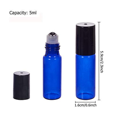 BENECREAT 30 Pack 5ml Coalt Blue Glass Roller Bottles with Stainless Steel Roller Balls, 10 Graduated Transfer Pipette and 4 Funnels for Essential Oils/Other Liquids - color: Blue, size: 5ml