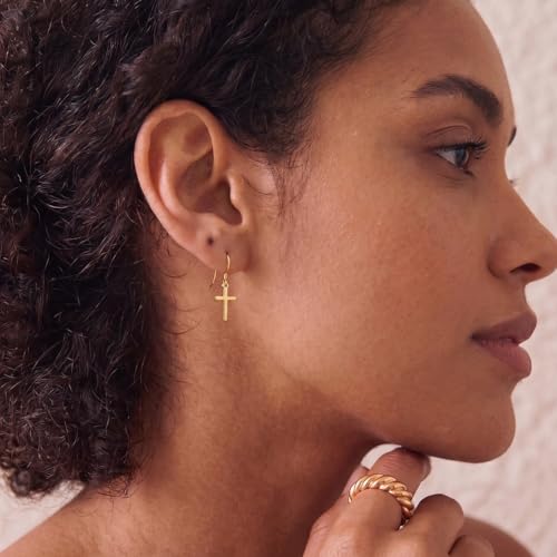 SLUYNZ 925 Sterling Silver Cross Dangle Earrings for Women Teens Cross Drop Earrings Dangle - color: B-Yellow