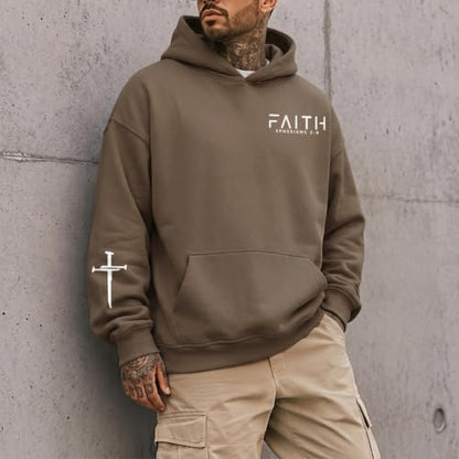 Christian Hoodies for Men Faith Cross Graphic Hoodie Jesus Fleece Sweatshirts Bible Verse Religious Pullover Tops - color: Coffee, size: Small