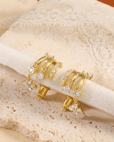 Dangle Earrings for Women Trendy Triple Huggie Hoop Stud Earring - color: H. Clover