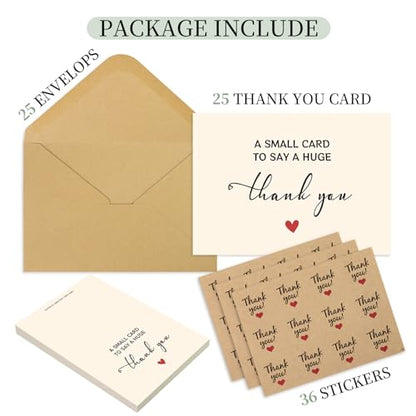 JIXZEN 25‑Pack 350GSM Thank You Cards with Envelopes