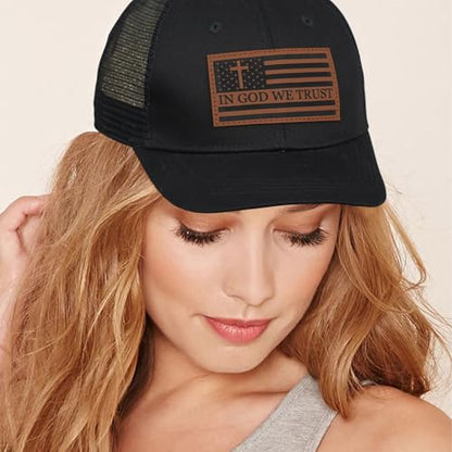 Christian Jesus Cross Hat American Flag Adjustable Faith Baseball Cap - Ideal Religious Gifts for Birthdays, Father's Day - color: Black