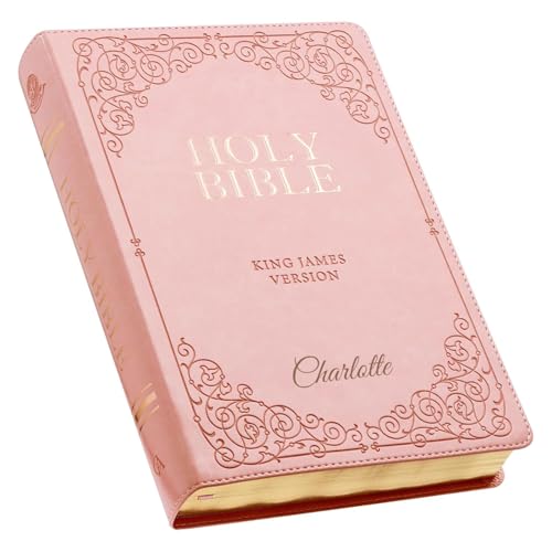 Personalized Pink KJV Bible, Custom Engraved Giant Print Holy Bible, Leathersoft, Red Letter, Thumb Index & Ribbon Marker - Add Any Text - Ideal Gift for Baptism, Confirmation, or Wedding