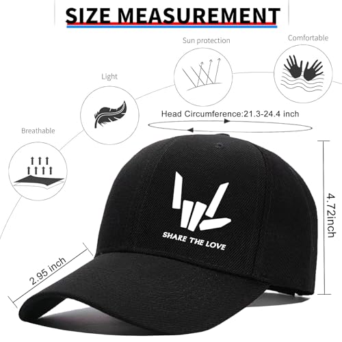 Baseball Cap Snapback Hats for Men Black Baseball Hat Cotton Trucker Dad Hat for Men - color: Share Love