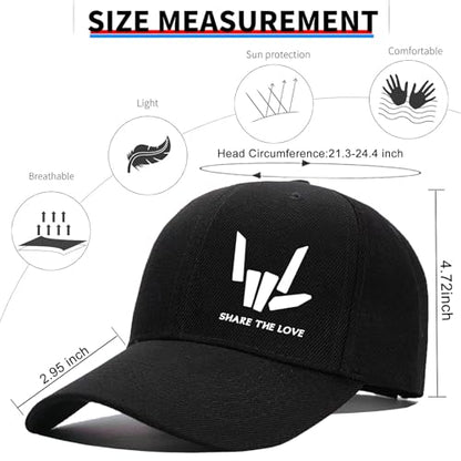Baseball Cap Snapback Hats for Men Black Baseball Hat Cotton Trucker Dad Hat for Men - color: Share Love
