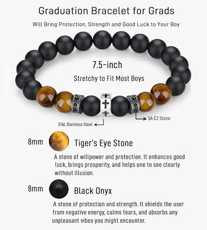 TONY & SANDY Christian Gift for Him Kids Teen Boys Adults Men Cross Bracelet Son Grandson Birthday Graduation Easter Religious Gifts for Men Christmas - style: Graduation ( 7.5 Inches )