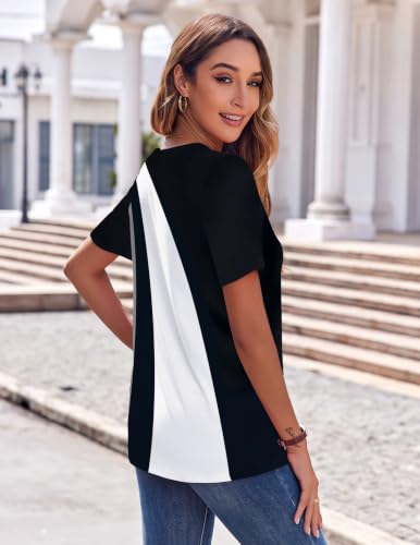 Zeagoo Womens Summer Tops Casual Short Sleeve V Neck T Shirts Dressy Blouse - color: Black White-jh540, size: Medium