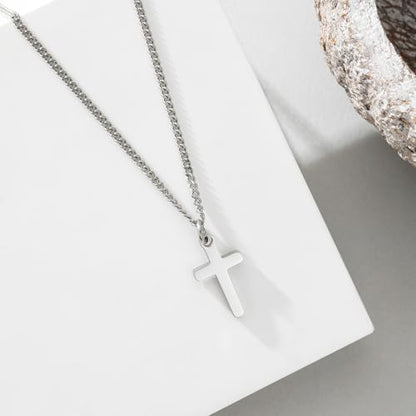 Small Cross Necklace for Boys Baptism Christmas Confirmation Valentines Easter Birthday Gifts to Teens Son Grandson Nephew - color: silver, style: Grandson