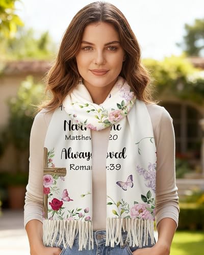 Bozidol Prayer Shawl for Women Christian Floral Cross Bible Verse Scarf Clothes for Christmas Mothers Day Birthday Gifts - color: Pink
