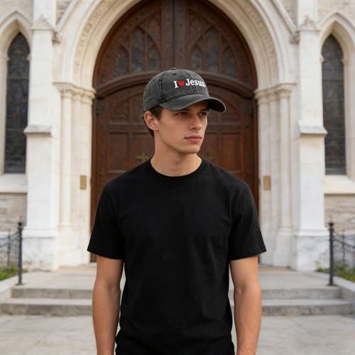 Inspirational Christian Baseball Cap, Adjustable Embroidered Cotton Hat for Men Women Dad Hat Gifts for His Her - color: I Love Jesus Heart - Black