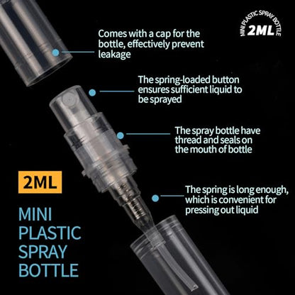 Fandamei Mini Spray Bottle, 60PCS 2ml Mini Clear Plastic Spray Bottle Empty, Fine Mist Refillable Mini Perfume Bottle. Small Empty Sample Containers Bottle. 2ml, 60 Pack, Clear, FANL-093 - size: 2ml