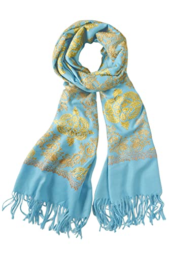 Urban CoCo Embroidered Scarf for Women, Tassel Shawl, Soft Lightweight Wrap - color: #2-light Blue
