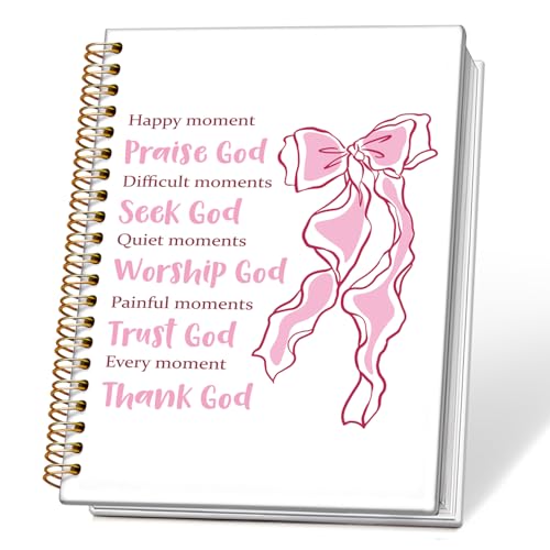 Pink Coquette Bow Christian Spiral Notebook Journal, Preppy Bible Verse Scripture Journal for Women, Christian Religious Gifts for Women, Church Notes Notebooks, 5.5x8.3 Inch - color: 01-worship God Bible Scripture