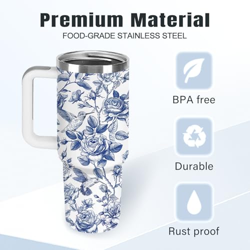 Christian Gifts for Women 40oz Tumbler - Insulated Travel Mug with Handle (Blue Floral1, 40 Ounces) - color: Blue Floral1