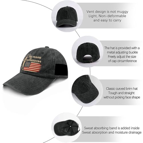 US 250 Years Freedoms 1776-2026 250th Birthday Embroidered Hats Garde Cap for Him - color: 250th Anniversary Us 250 Year American Patrioticallblack3