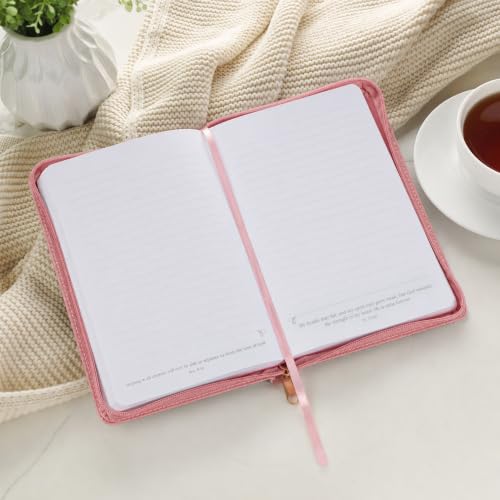 Christian Art Gifts Pink Vegan Leather Zipped Journal, Inspirational Notebook Trust in the Lord Scripture, Flexible Cover, 336 Ruled Pages, Bookmark, Proverbs 3:5 Bible Verse