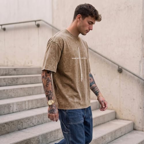 Wrenpies Christian Jesus Shirts for Men God Faith Religious Tshirt Cross Bible Verse Tops Acid Wash Oversized Graphic Tees - color: Coffee, size: X-Large