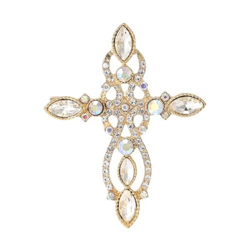 Vintage Rhinestone Cross Broochs for Women Men Dainty Sparky CZ Crystal Christian Lapel Pins for Dress Coat Sweater Suit Backpacks Badge Corsage Elegant Accessories Jewelry - color: Gold Clear CZ