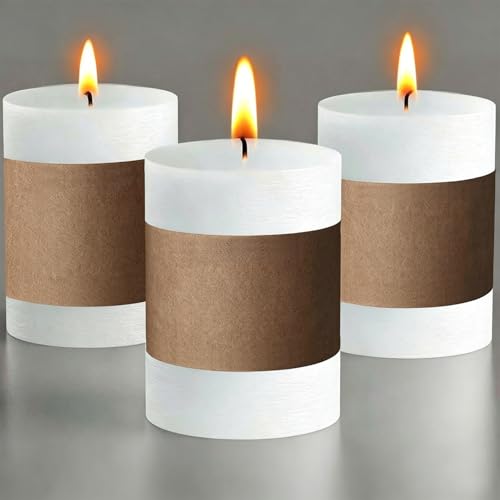 3 Pack Pillar Candles, Unscented Candles for Home, Church, Weddings Dinners and Home Decor, Dripless, Smokeless, and Clean-Burning (White) - color: White