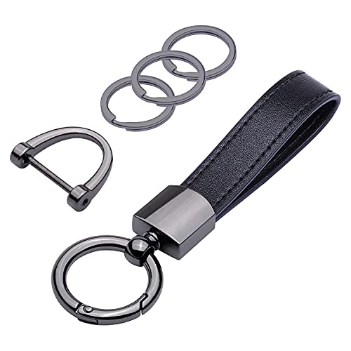 Wisdompro Genuine Leather Car Keychain, Universal Key Fob Keychain - color: Black