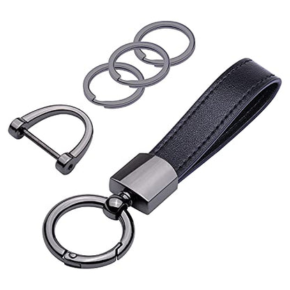 Wisdompro Genuine Leather Car Keychain, Universal Key Fob Keychain - color: Black