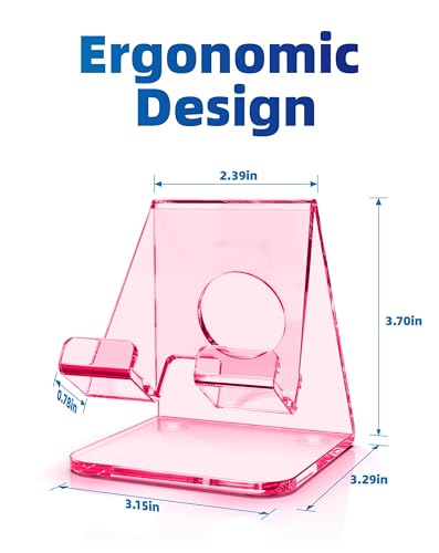 TOPGO Acrylic Cell Phone Stand, Clear Phone Holder for Office Desk, Vanity, Kitchen Counter, Bedside Table, Compatible with iPhone 17 16 15 14 13 12 Pro Max Plus/Smartphones/iPad/Switch/Kindle(Pink)