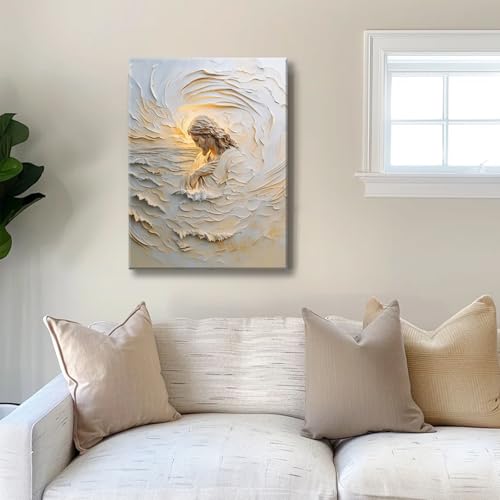 Framed White Jesus Canvas Wall Art Serene Christian Religious Poster Print Elegant Faith Based Painting for Home Church or Office Décor – Spiritual Tranquility Picture 12x16in - color: White Jesus, size: 16"L x 12"W