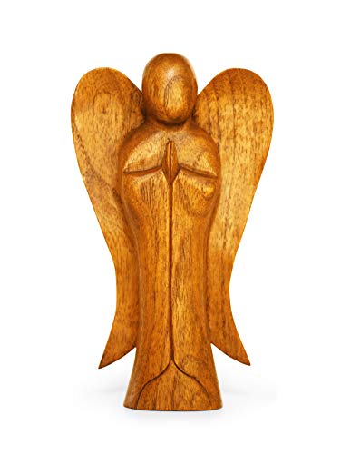 G6 Collection Wooden Handmade Abstract Sculpture Statue, Praying Angel, 10" - style: Praying Angel