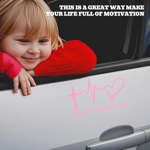 Hope Faith Love Heart Car Decal Stickers, Jesus Cross Vinyl Sticker, Pink - color: Pink