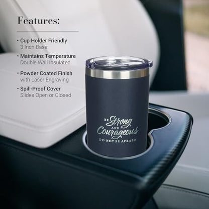 Christian Art Gifts Large Stainless Steel Scripture Tumbler Travel Mug - color: Navy/Be Strong