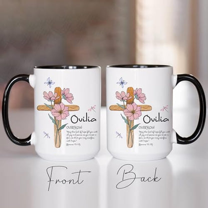 Personalized Name with Bible Verse Mug - Custom Bible Verse Birth Flower 11oz 15oz - Cross Christian Coffee Mug - Religious Gifts for Women - color: GOD-BIBLE-M1
