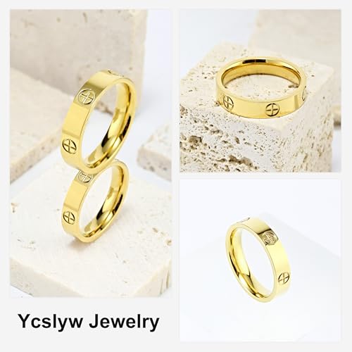 YCSLYW Ladies Stainless Steel Ring Love Friendship Ring Golden high polishing, low allergy Wedding Jewelry Valentine's Day Birthday Gift, 5-10 - color: Gold, size: 8