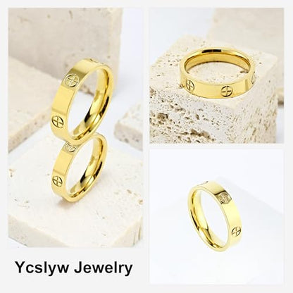 YCSLYW Ladies Stainless Steel Ring Love Friendship Ring Golden high polishing, low allergy Wedding Jewelry Valentine's Day Birthday Gift, 5-10 - color: Gold, size: 7