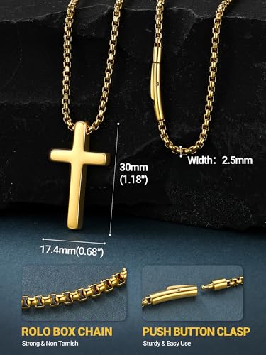 PROSTEEL Cross Necklace for Men Stainless Steel Pendant Chain - color: 18K Gold Plated, size: 22 inches(55cm), style: Small Cross: 1.2"*0.7"