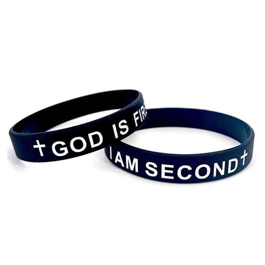 Pingyongchang GOD IS FIRST Bracelet, IM SECOND Bangles,Christian Religious Rubber Bracelet for Women Men,Inspirational Bible Verse Wristbands,Motivational Encouragement Gift - style: M Black Black 2