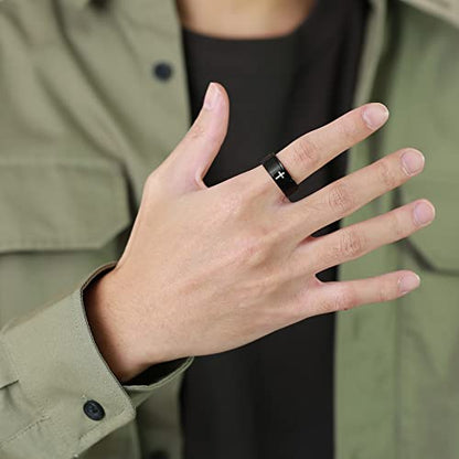 6mm/8mm Titanium Steel Black/Silver/Gold Fidget Ring Engraved Small Cross Stainless Steel Spinner Rings Stress Relieving Anxiety Ring Engagement Wedding Promise Band for Women Men Size 5-15 - color: 8mm Black