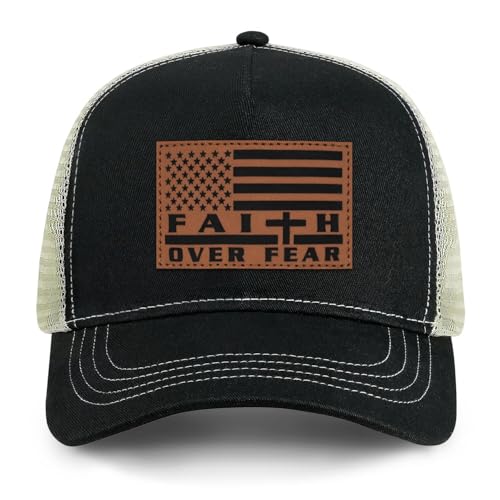 Jesus Hat Christian Gifts for Men American Flag Hats Faith Over Fear Hat Fathers Day Christmas Birthday Gifts for Friend - color: Matte-black