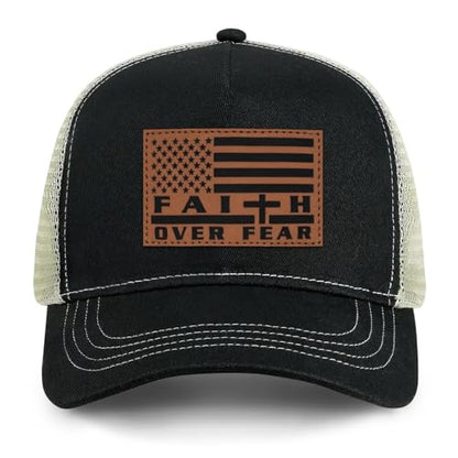 Jesus Hat Christian Gifts for Men American Flag Hats Faith Over Fear Hat Fathers Day Christmas Birthday Gifts for Friend - color: Matte-black